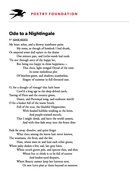 Ode To A Nightingale By John Keats Poetry Foundation Ode To A