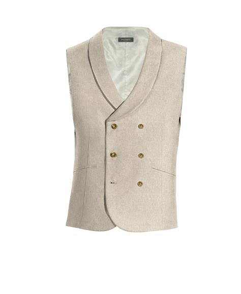 Gilet Doppio Petto Con Risvolto Arrotondato Beige In Lino Con Bottoni