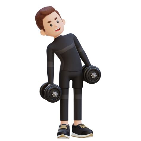 3D Sportsman Character Performing Dumbbell Side Bend 25001979 PNG