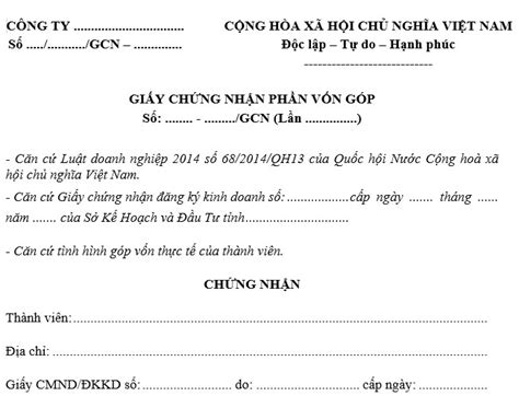 Mẫu giấy chứng nhận góp vốn chuẩn nhất hiện nay