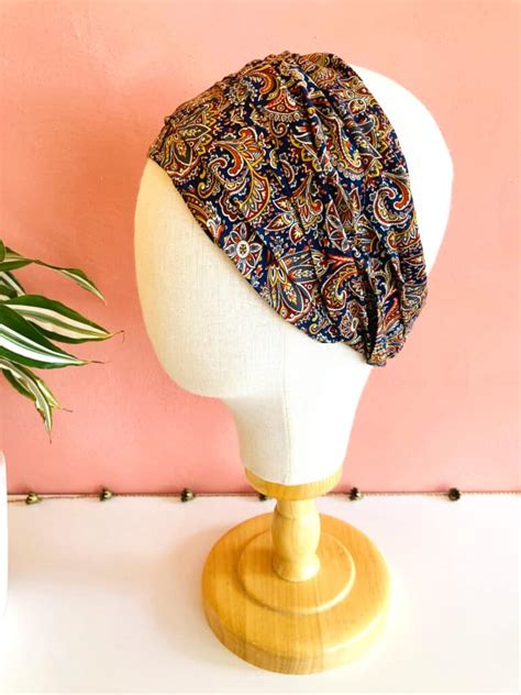 Bandeau Chimio Cachemire Bleu Atelier Foudre Turbans