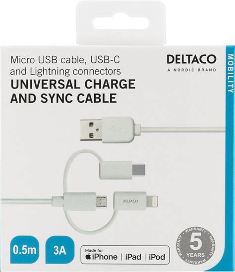 Deltaco Iplh 179 Usb Naar Usb C Kabel Micro Usb Lightning Geschikt Voor Apple