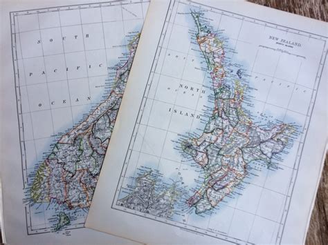 1899 New Zealand Original Antique W And Ak Johnston Maps X 2 Wall Decor