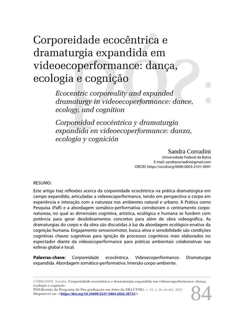 Pdf Corporeidade Ecoc Ntrica E Dramaturgia Expandida Em