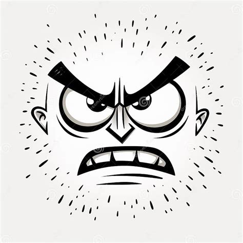 Detailed Character Design: Angry Face in Black and White Illustration ...