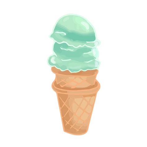 Hand Drawn Cute Isolated Clip Art Illustration Of Green Ice Cream Cone