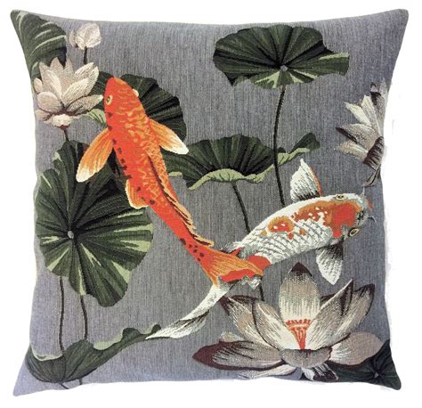 Koi Fish Decor Belgian Tapestry Throw Pillow Cases Decorative 18 X 18