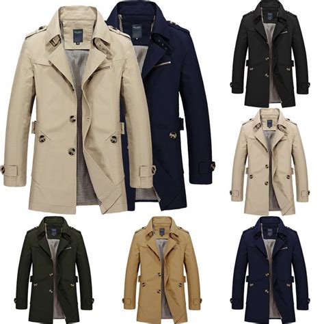 ฤดหนาวผ ชายเส อแจ คเก ตยาวปานกลางสไตล Casual Overcoat Slim