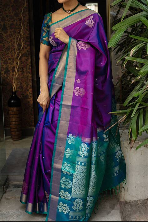 Bold Purple Kanjivaram Silk Saree With Blouse