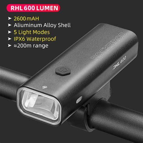 ROCKBROS Bicycle Light 600 Lumen 2600mAh Bike Headlight