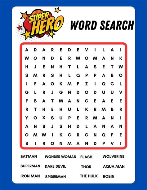 Superhero Word Search Printable Superheroes Word Search Monster Word