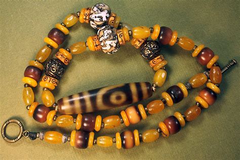 Old Tibetan Dzi Eyes Shell Carved Nepali Beads Yellow Agate Etsy