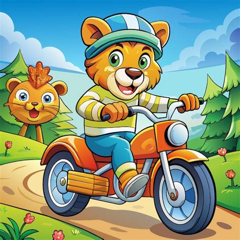 Un Oso De Dibujos Animados En Una Motocicleta Con Un Tigre En La