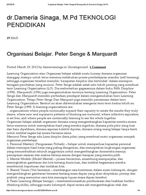 Pdf Organisasi Belajar Peter Senge And Marquardt Drdameria Sinaga