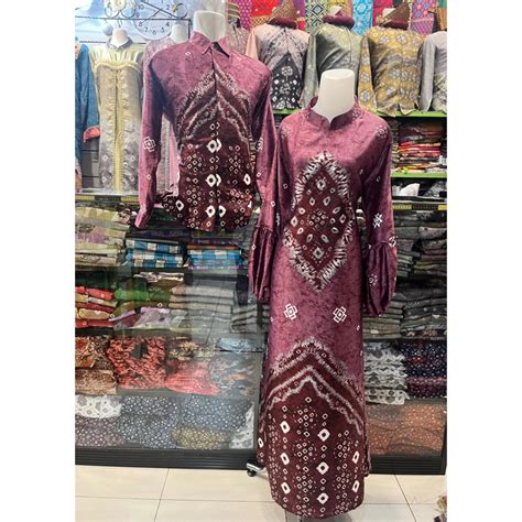 Jual Couple Gamis Aluna Jumputan Palembang Bahan Valvet Printing