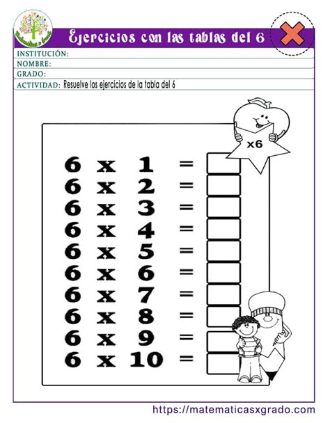 Ejercicios De La Tabla De Multiplicar Del 6 Para Imprimir