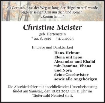 Traueranzeigen Von Christine Meister Schwarzw Lder Bote Trauer