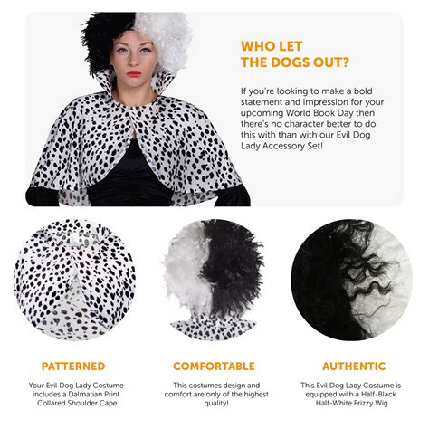 Cruella Dalmatian Print Cape And Wig Ladies Plus Size Fancy Dress