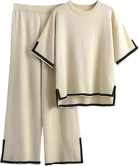 Athlisan Womens Knit Two Piece Outfits Sweater Sets Short Sleeve