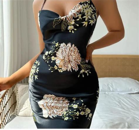Sexy Women Floral Night Dress Gown Satin Sleepwear Lingerie Suspender Loungewear Ebay