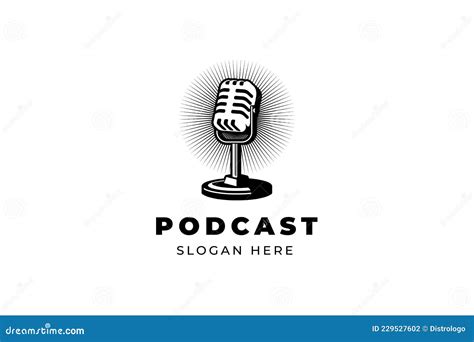 Podcast Station Emblem Template With Retro Microphone Design Element