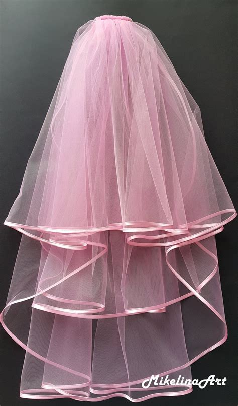 Pink Wedding Veil, Three Layers, Pink Satin Edging. - Etsy