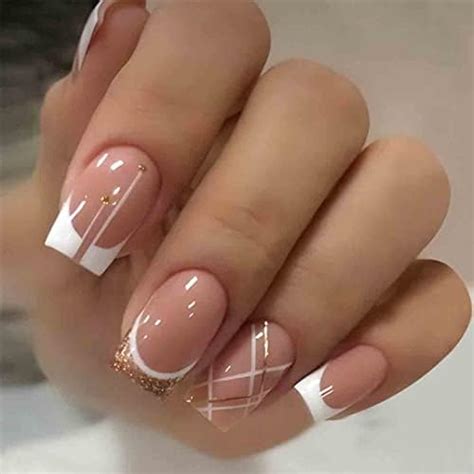 Amazon Foccna French Tip Press On Nails Medium LOVE Fake Nails