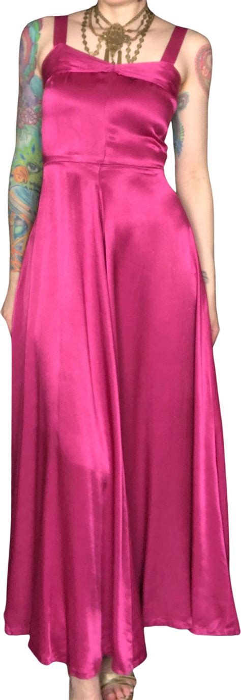 Vintage 40s Style Raspberry Liquid Satin Old Hollywood Glam Princess G