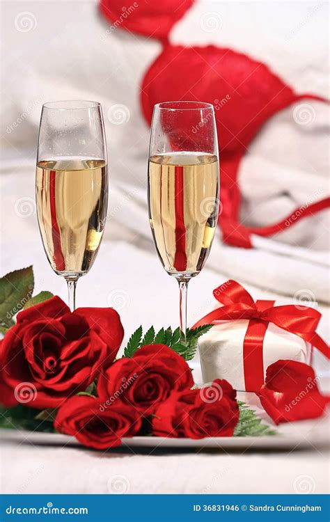 Champagne Glasses And Roses To Celebrate Valentine S Royalty Free Stock Image Image 36831946