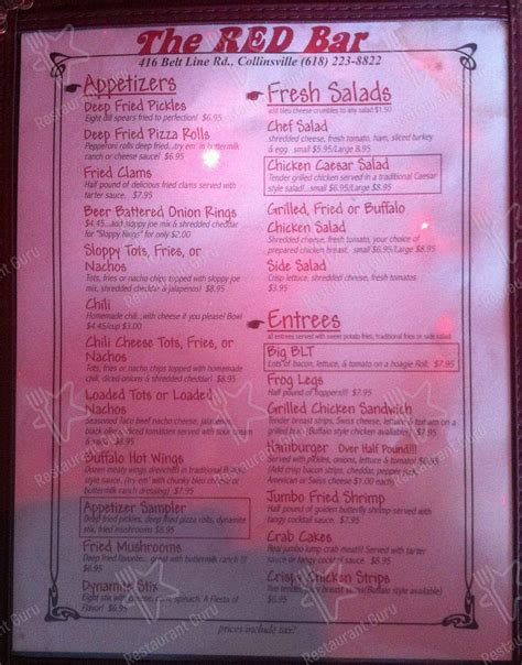 Menu at The Red Bar and Grill, Collinsville