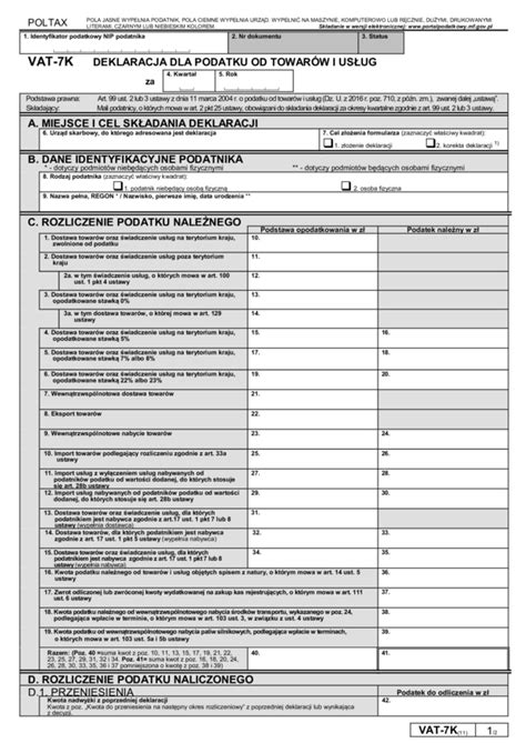 VAT 7K Deklaracja dla podatku od towarów i usług druki gofin pl