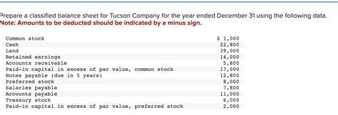 Solved Prepare A Classified Balance Sheet For Tucson Company