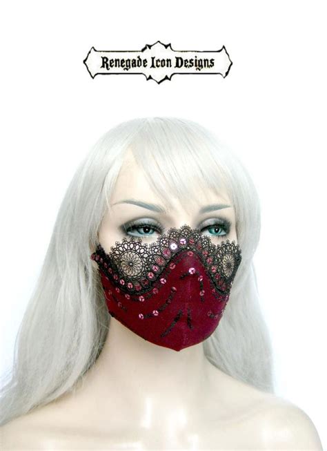 Red Lace Sequined Masklace Half Mask Designer Face Mask Etsy Mouth