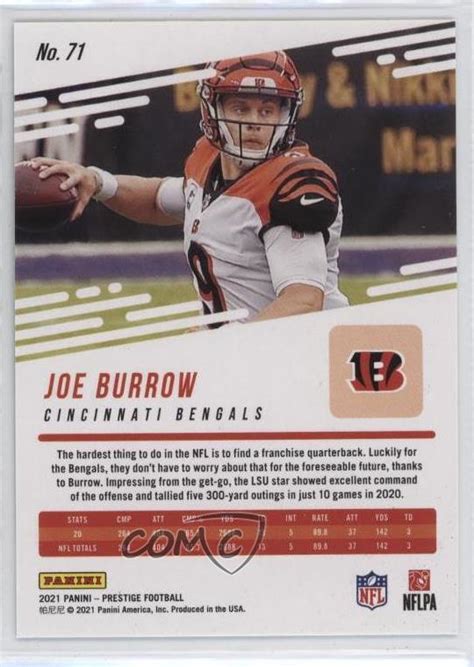 2021 Panini Prestige Xtra Points Sunburst 71 Joe Burrow For Sale