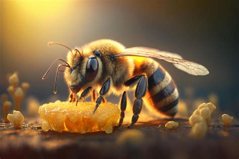 Close up Realistic Honey Bee collecting pollen. Created with 21862233 ...