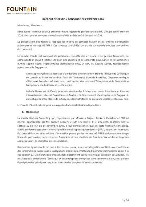 PDF RAPPORT DE GESTION CONSOLIDE DE Et Daudit Interne De Droit Des