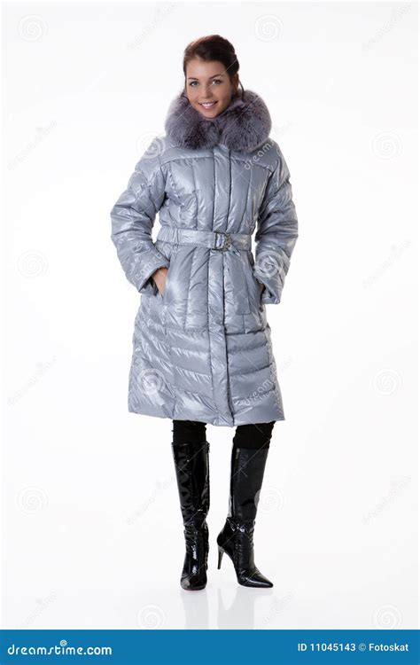 Woman In Down Jacket Stock Image Image Of Isolated Beauty 11045143