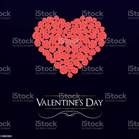 Elegant Valentines Day Card Design Vector Illustration On Black Background Stock Illustration