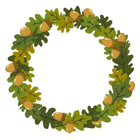 Premium Vector | Oak wreath with green leaves and acorns Illustrated vector clipart