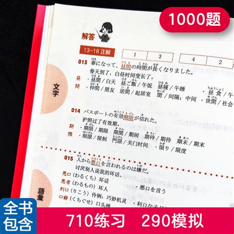 N3红蓝宝书1000题新日本语能力考试n3文字 词汇 文法（练习 详解）日语三级语法单词习题 虎窝淘