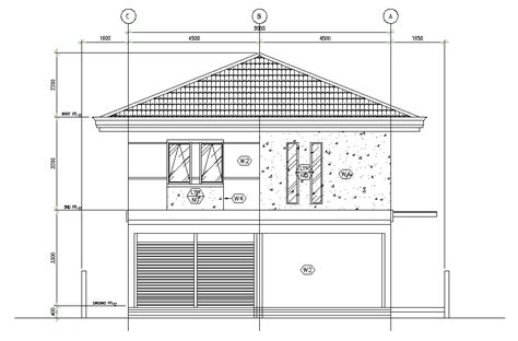 Bungalow Front Elevation Drawing Presented In This Autocad File