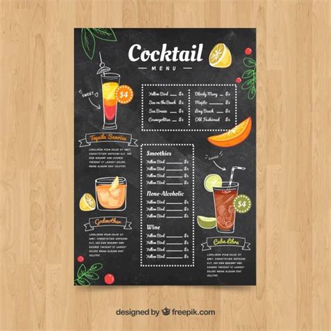 Premium Vector Cocktail Menu Template In Hand Drawn Style Menú De