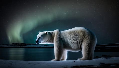 Un Oso Polar Contra La Aurora Boreal Con Un Cielo Nocturno Estrellado