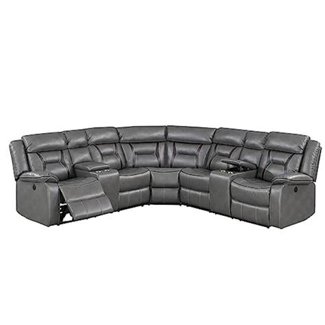 Benjara Lof Power Reclining Sectional Sofa Set Usb Port Gray Gel Faux