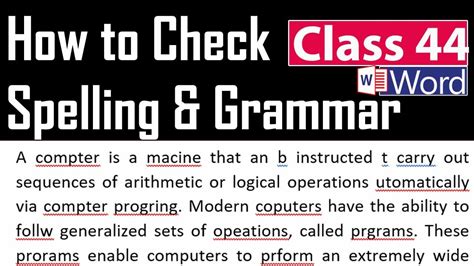 How To Check Spelling And Grammar In Ms Word Class Youtube