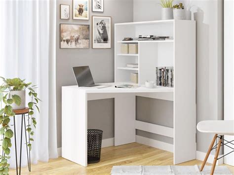 Bureau D Angle Zayda Blanc Avec Biblioth Que