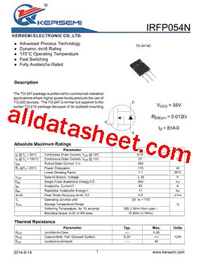 IRFP054N Datasheet(PDF) - Kersemi Electronic Co., Ltd.