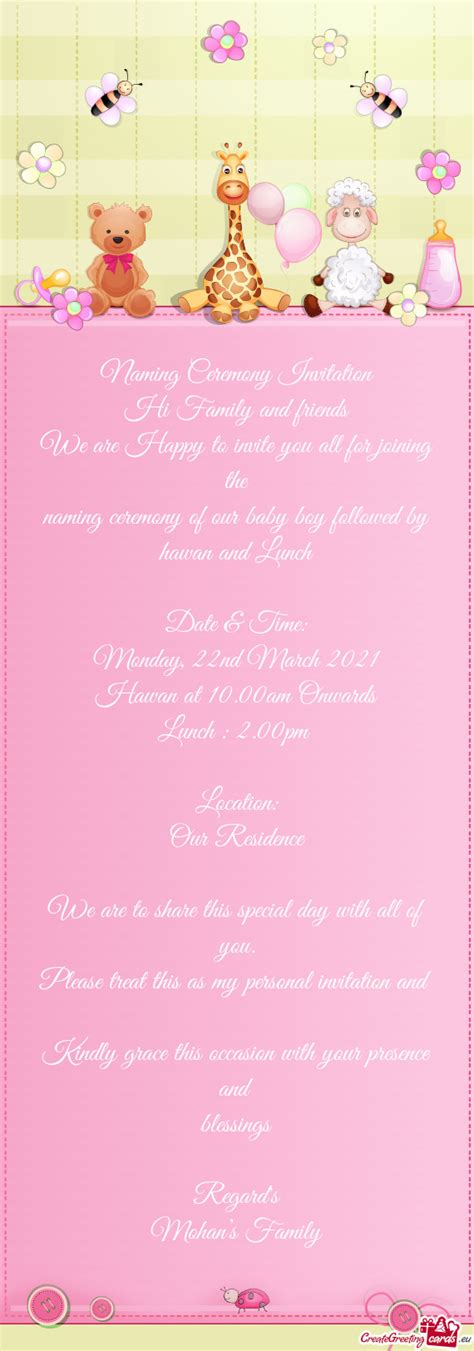 Naming Ceremony Of Our Baby Boy Followed By Hawan And Lunch Free Cards