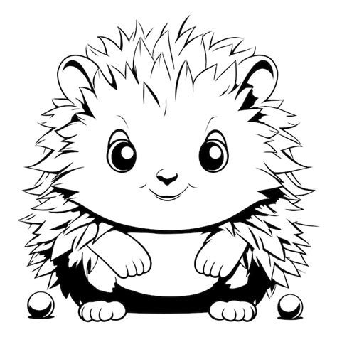 Premium Vector Cute Hedgehog Black And White Vector Illustration For