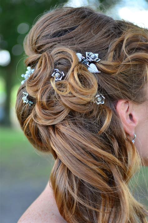 Silver and Jeweled Rose Hair Accessories